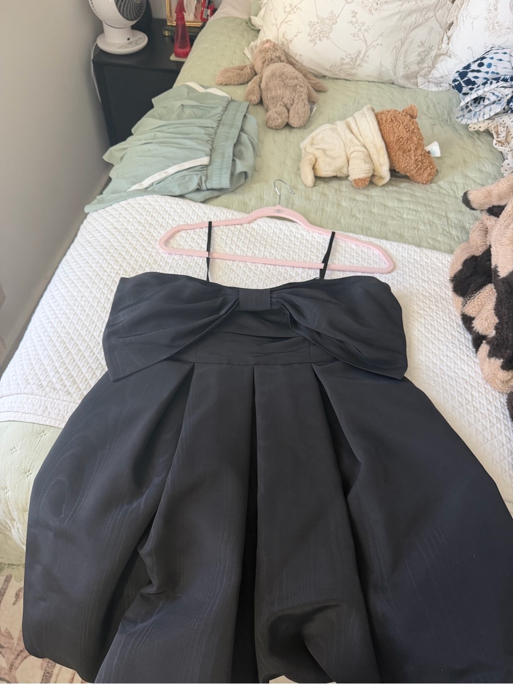 LoveShackFancy Black Strapless Bow-Front A-Line Dress